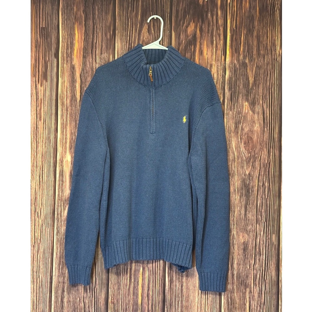 Polo By Ralph Lauren Sweater Mens Blue XXL 1/4 Zip Heavyweight 100% Cotton VTG